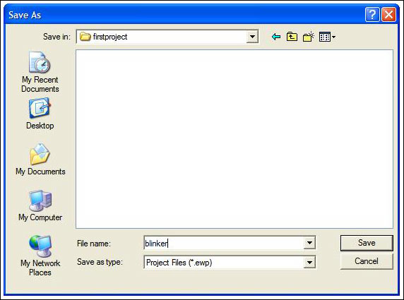 圖4. 如圖所示，保存工程“blinker”