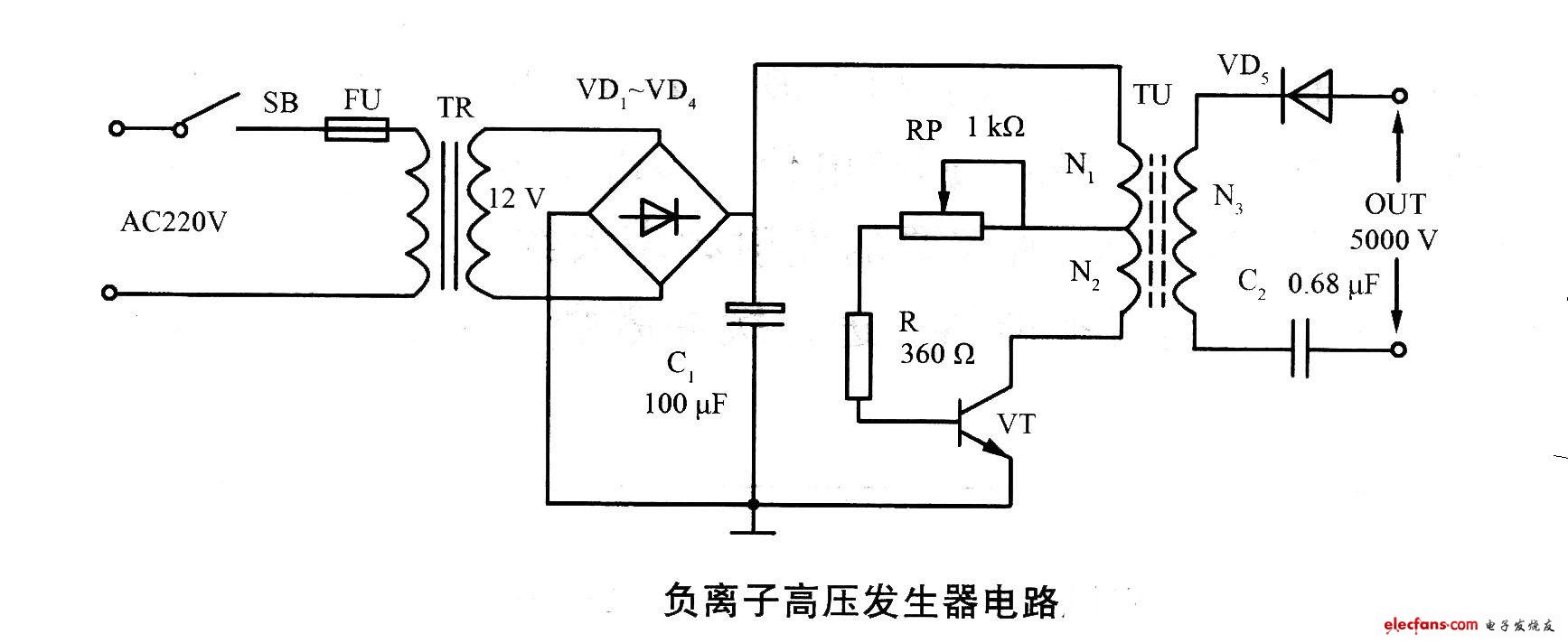 負離子高壓發(fā)生器電路