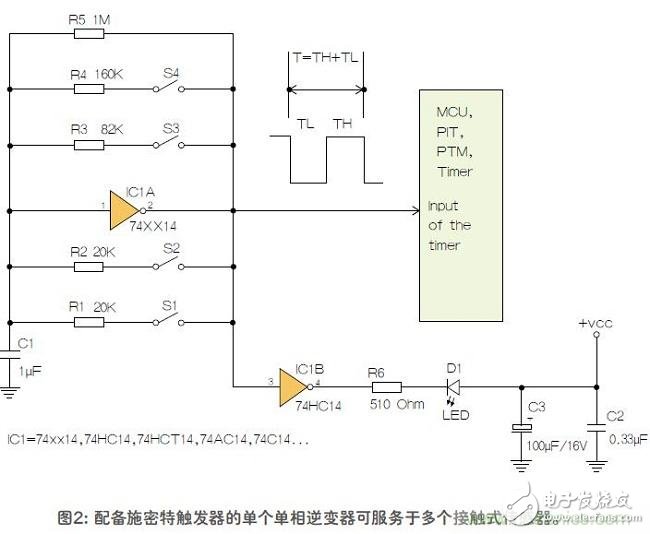如何用單個施密特觸發(fā)器測量兩個電阻式傳感器或多個開關？