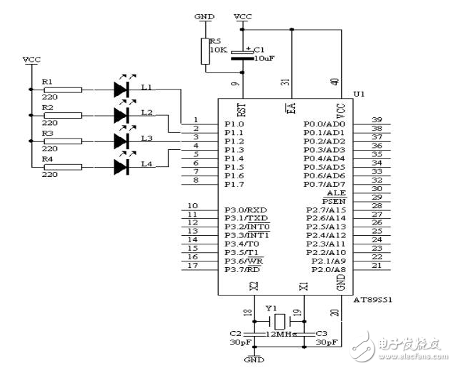 用AT89S51單片機(jī)定時作為定時計數(shù)器硬件電路(二)