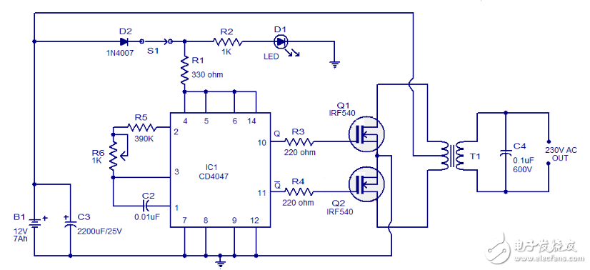 cd4047應用電路圖解（信號控制電路圖、逆變器電路圖）